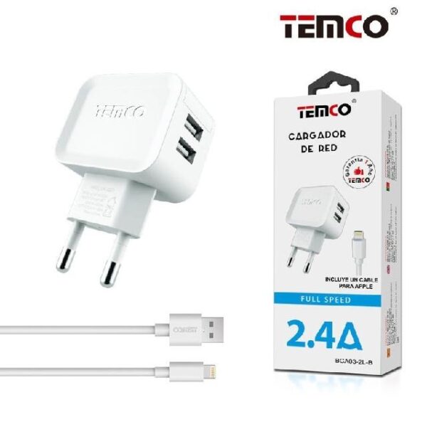 Pack Cargador 2.4A  Lightning 2A 1m Blanco